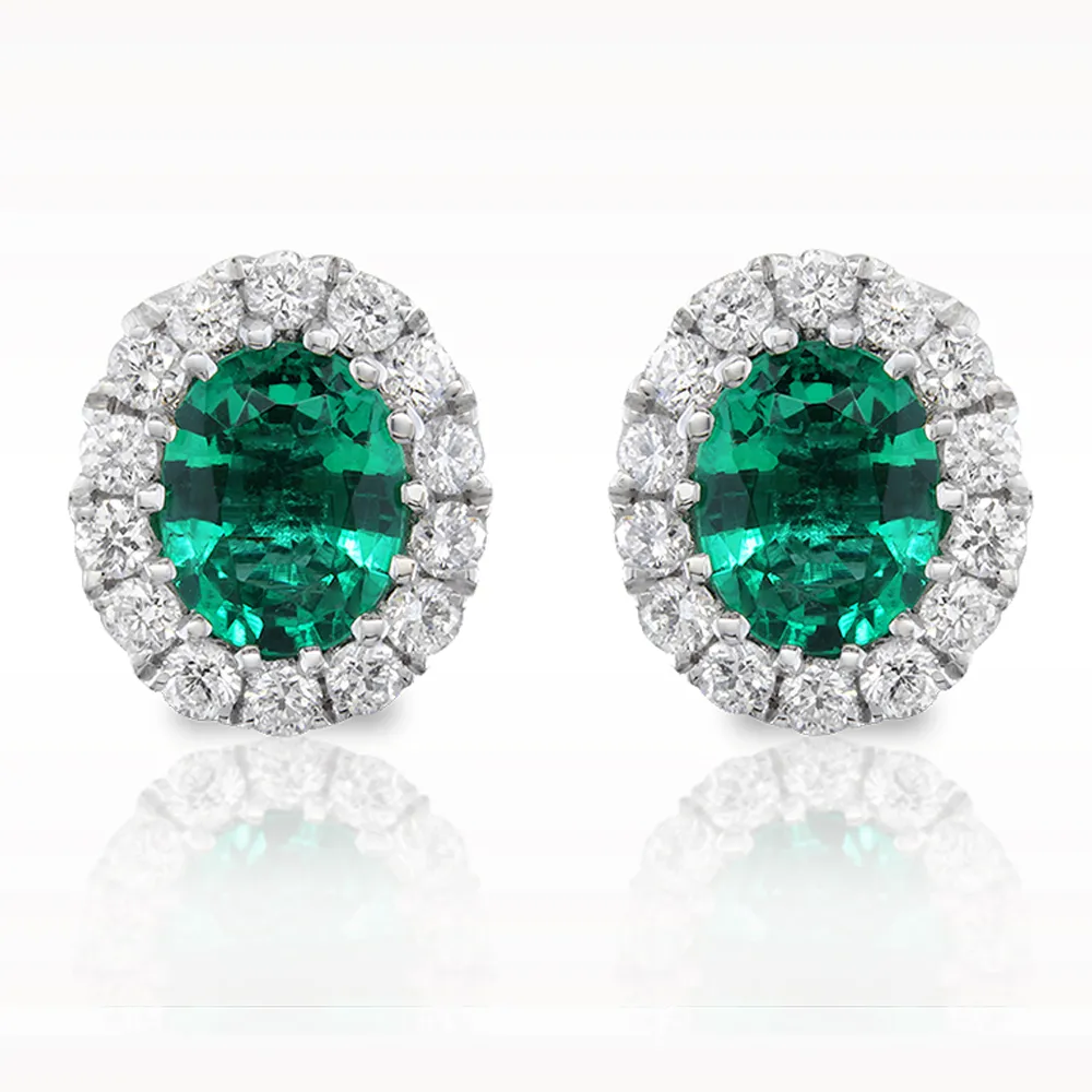 0.40ct Emerald And Diamond White Gold Earrings