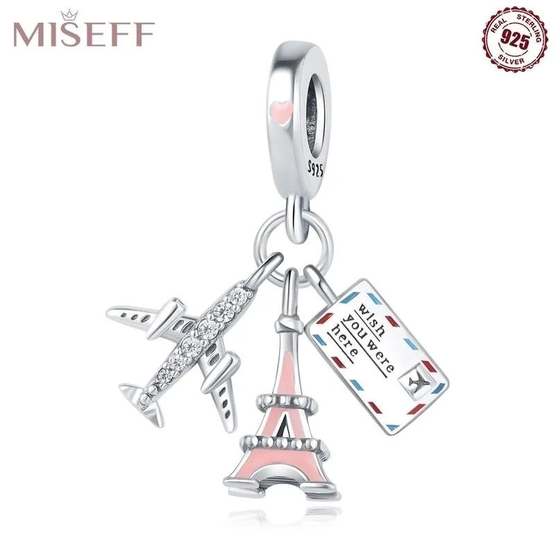 1 Piece 10.4*21mm 8.4*25mm Sterling Silver Zircon Tower Heart Shape Airplane Polished Pendant