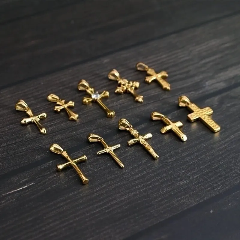 1 Piece 14 * 22mm 17 * 25mm 18 * 31mm 304 Stainless Steel Zircon 18K Gold Plated Cross Polished Pendant