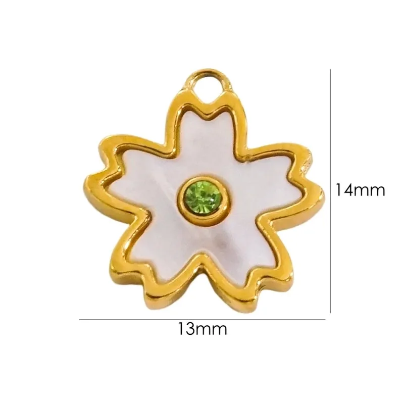 1 Piece 304 Stainless Steel Shell Rhinestones Shell 14K Gold Plated Flower Pendant