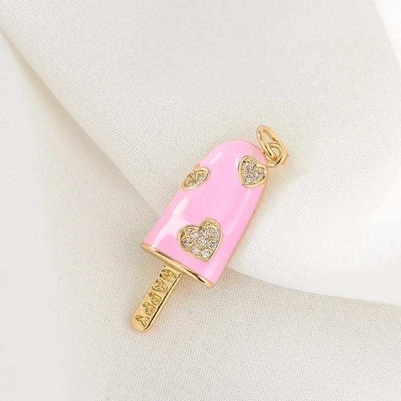 1 Piece Copper Zircon Ice Cream Pendant