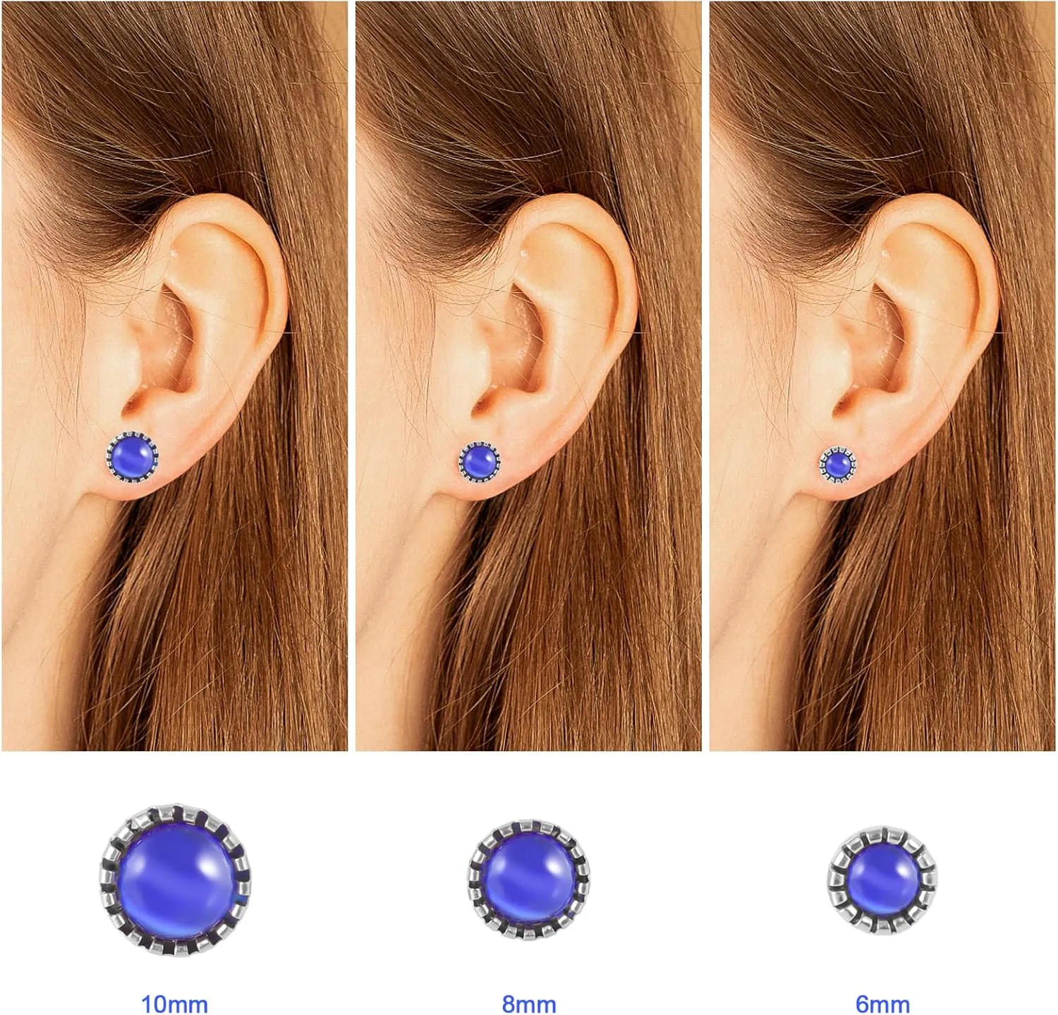 12 Pairs Surgical Stainless Steel Cat's Eye Stone Stud Earrings, 18K Gold Plated Multicolor Gemstone Stud Earrings Set for Women
