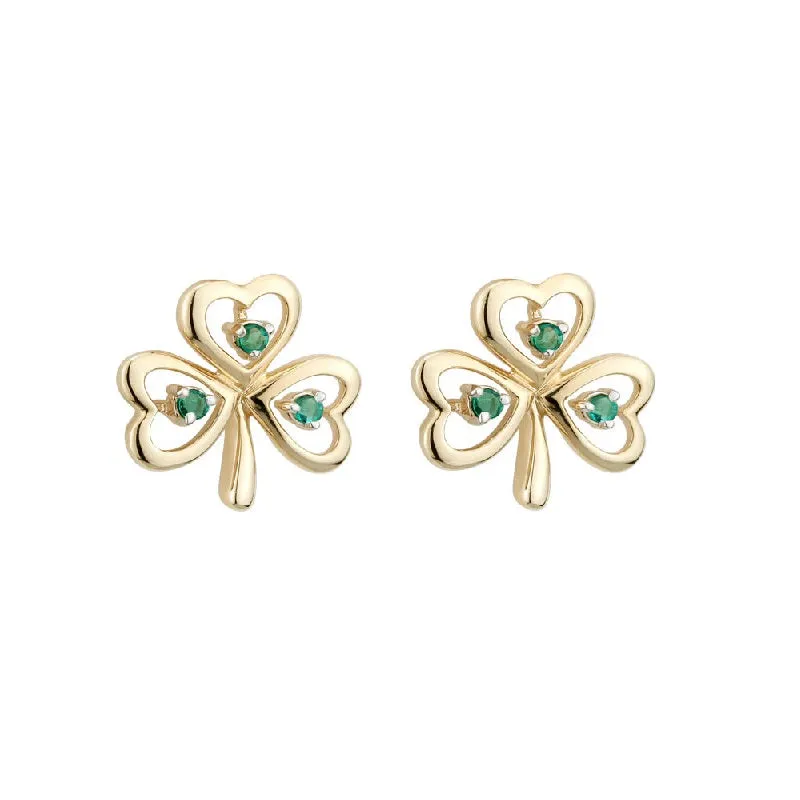 14K Gold Emerald Shamrock Earrings