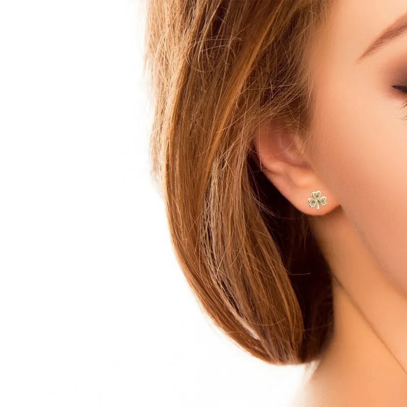 14K Gold Emerald Shamrock Earrings
