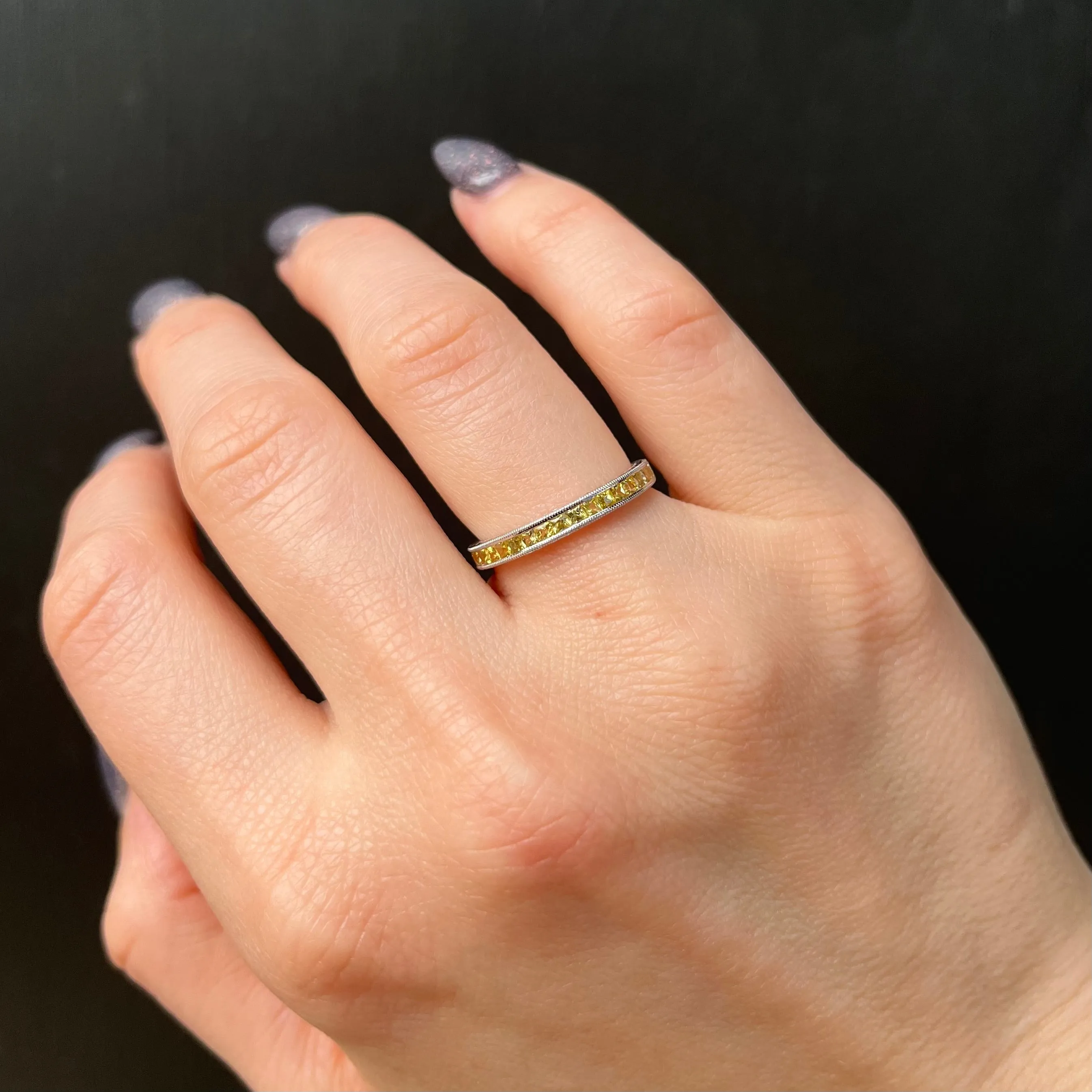 14K White Gold 0.65 CTW Yellow Sapphire Band