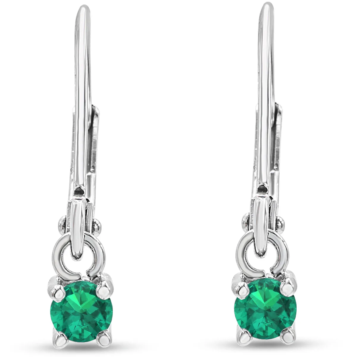 1/5 Carat Created Emerald Leverback Earrings In Sterling Silver