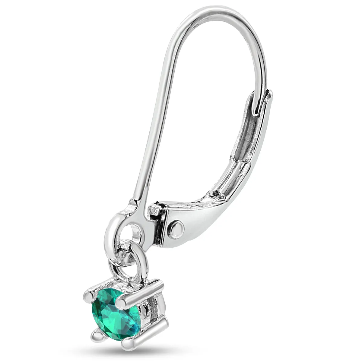 1/5 Carat Created Emerald Leverback Earrings In Sterling Silver
