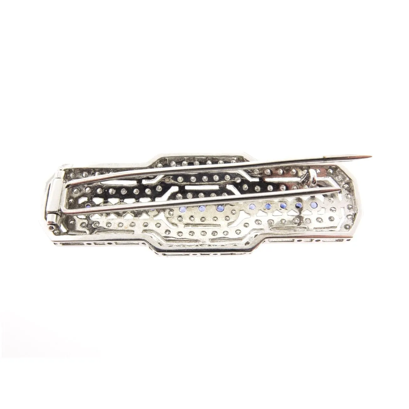 18K White Gold Sapphire & Diamond Bar Brooch