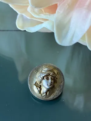 1917 Silver Dime Repoussé Lady Liberty Brooch Pin w/ Gold Wash
