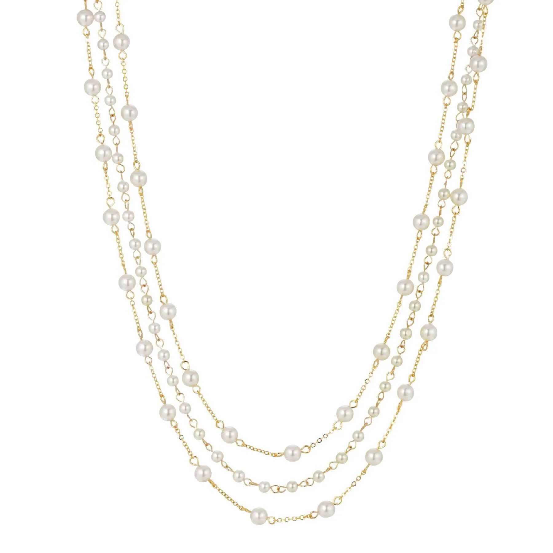 1928 Jewelry Three Strand 4mm Faux Pearl Chain Necklace 16"   3" Extender
