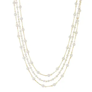 1928 Jewelry Three Strand 4mm Faux Pearl Chain Necklace 16"   3" Extender
