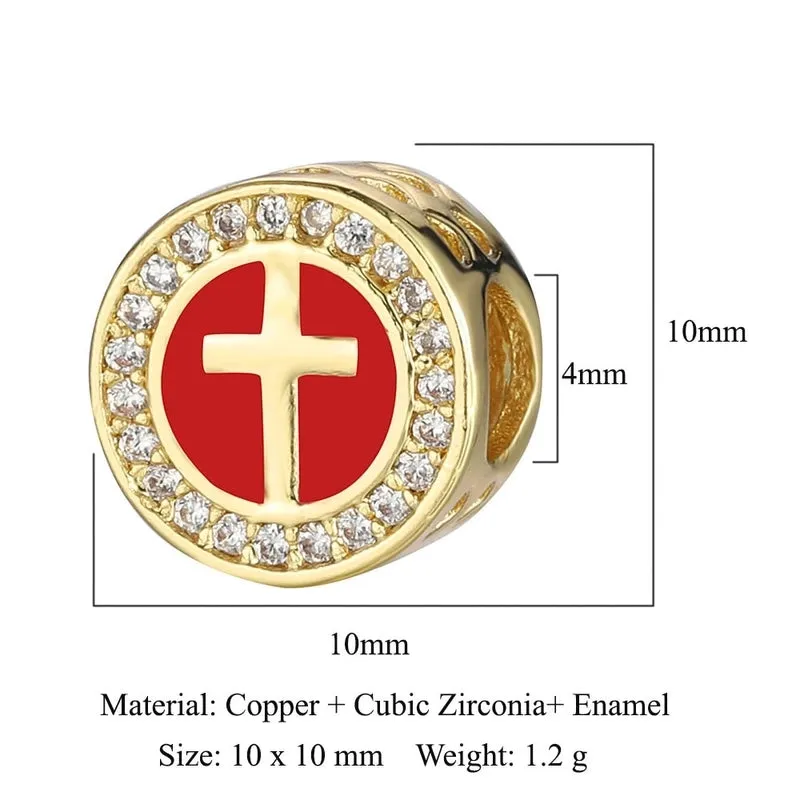 3 Pieces Copper Zircon 18K Gold Plated Cross
