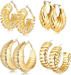 3/4 Pairs Gold Earrings for Women Gold Hoop Earrings Gold Hoops Gold Jewelry Gifts for Women