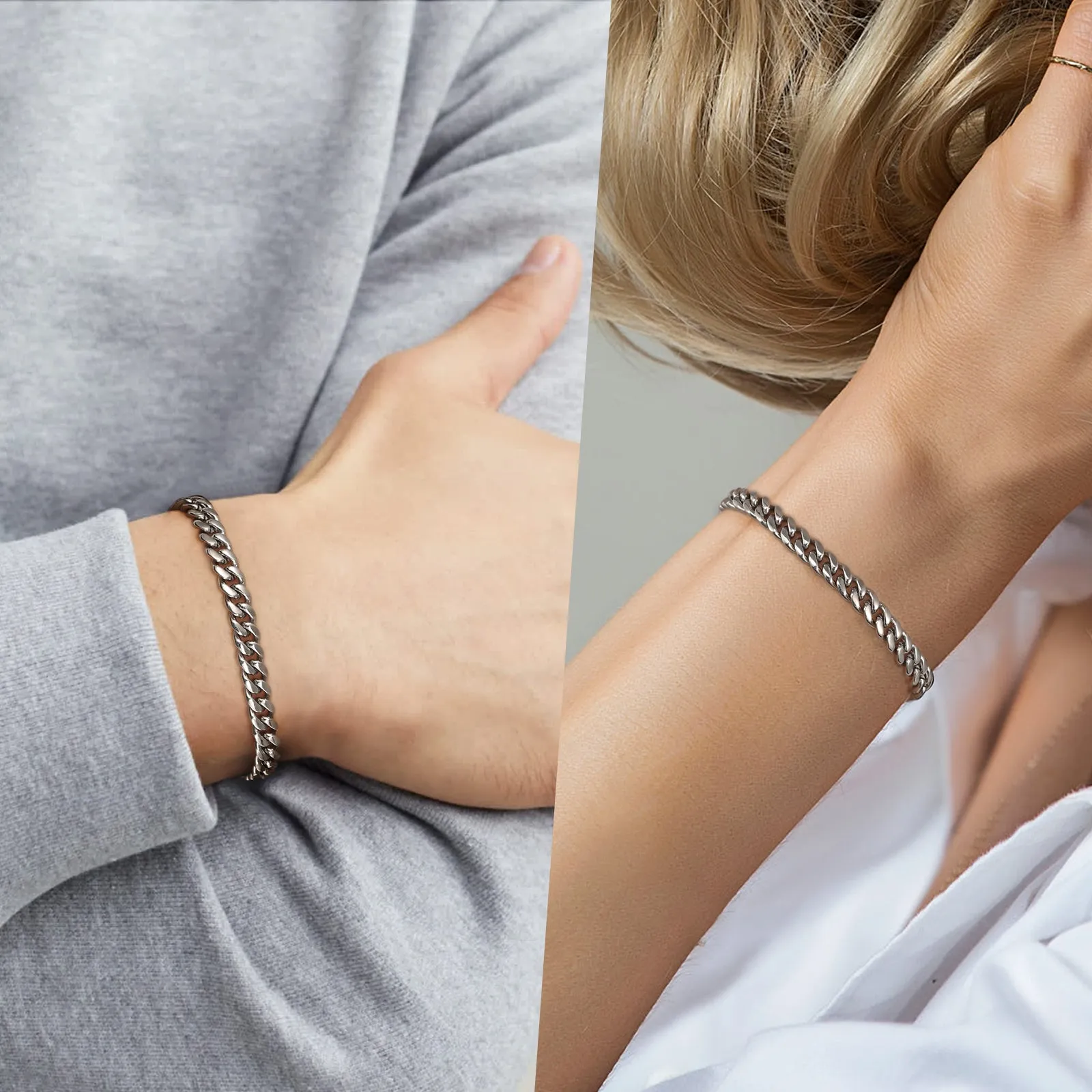 3mm/5mm Unisex Stainless Steel Rope/Cuban/Figaro Bracelet