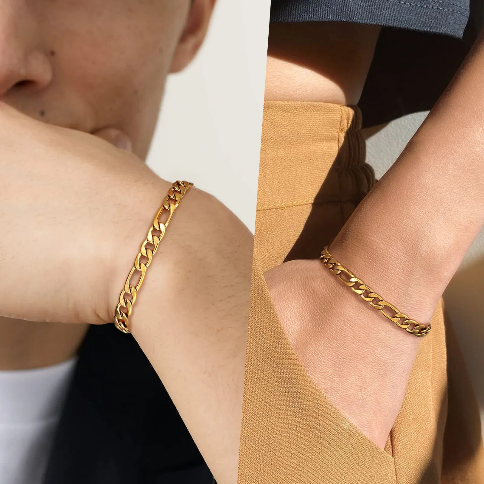 3mm/5mm Unisex Stainless Steel Rope/Cuban/Figaro Bracelet