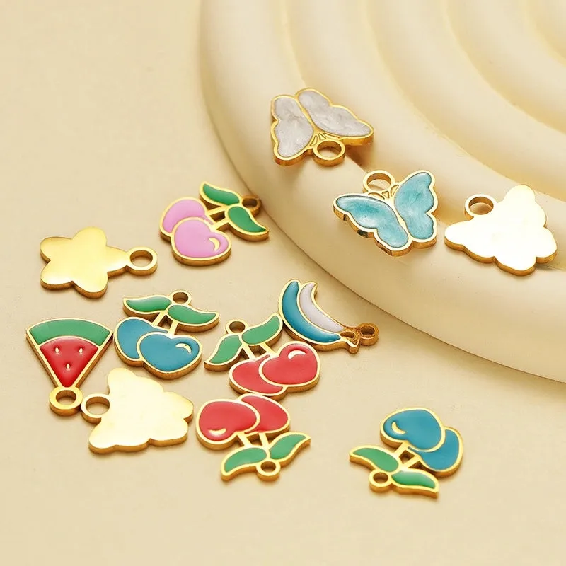 5 PCS/Package 304 Stainless Steel Heart Shape Butterfly Pendant