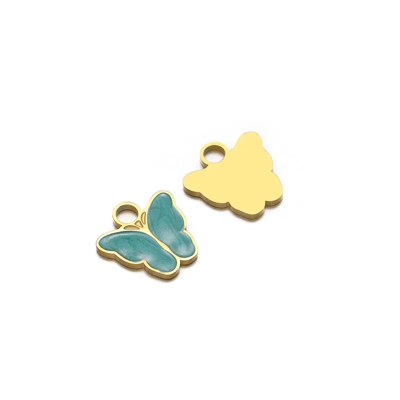 5 PCS/Package 304 Stainless Steel Heart Shape Butterfly Pendant