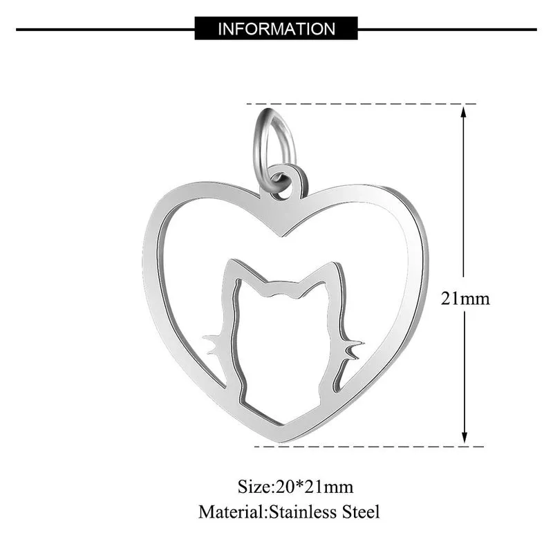 5 Pieces Stainless Steel 18K Gold Plated Heart Shape Cat
