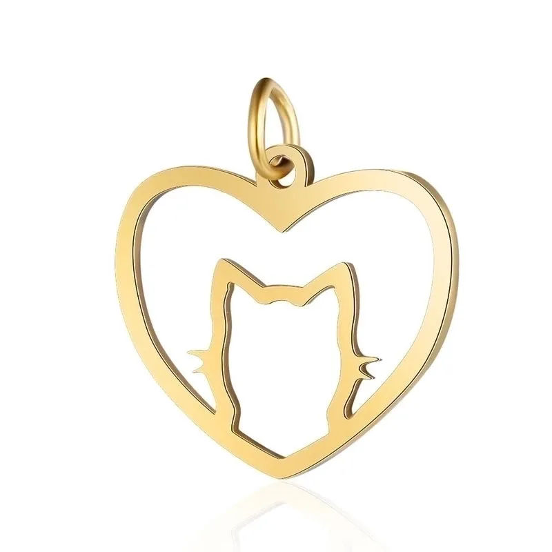 5 Pieces Stainless Steel 18K Gold Plated Heart Shape Cat