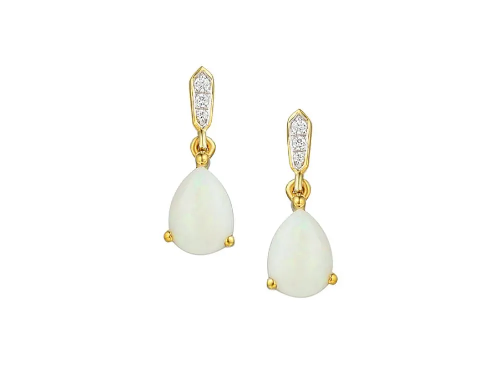 9ct Gold Drop Earrings with Opal and Diamonds