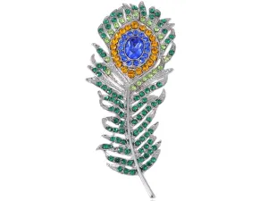 Alilang Clear Green Phoenix Peacock Bird Feather Brooch Pin Crystal Rhinestone Broches Broaches