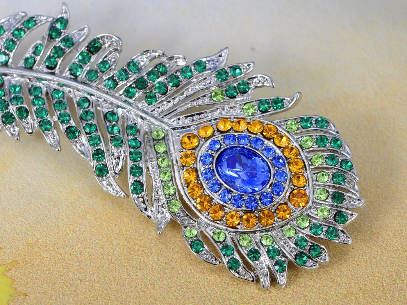 Alilang Clear Green Phoenix Peacock Bird Feather Brooch Pin Crystal Rhinestone Broches Broaches