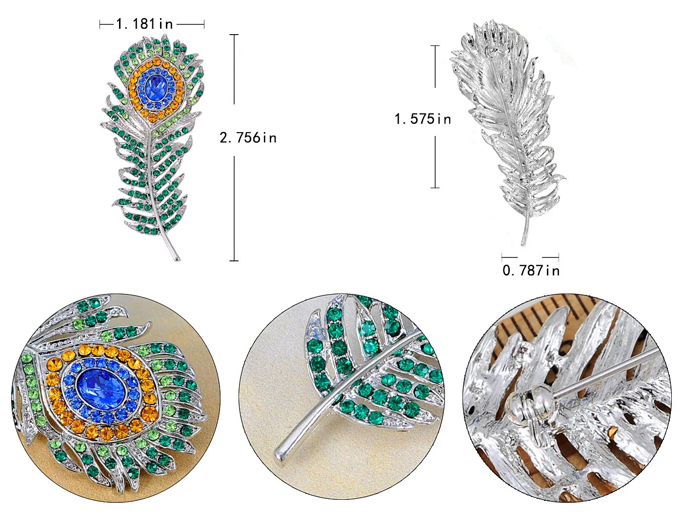 Alilang Clear Green Phoenix Peacock Bird Feather Brooch Pin Crystal Rhinestone Broches Broaches