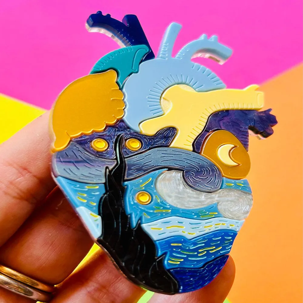 Anatomical Hearts Collection - Vincent Van High's Starry Night Acrylic Brooch by Makokot Design