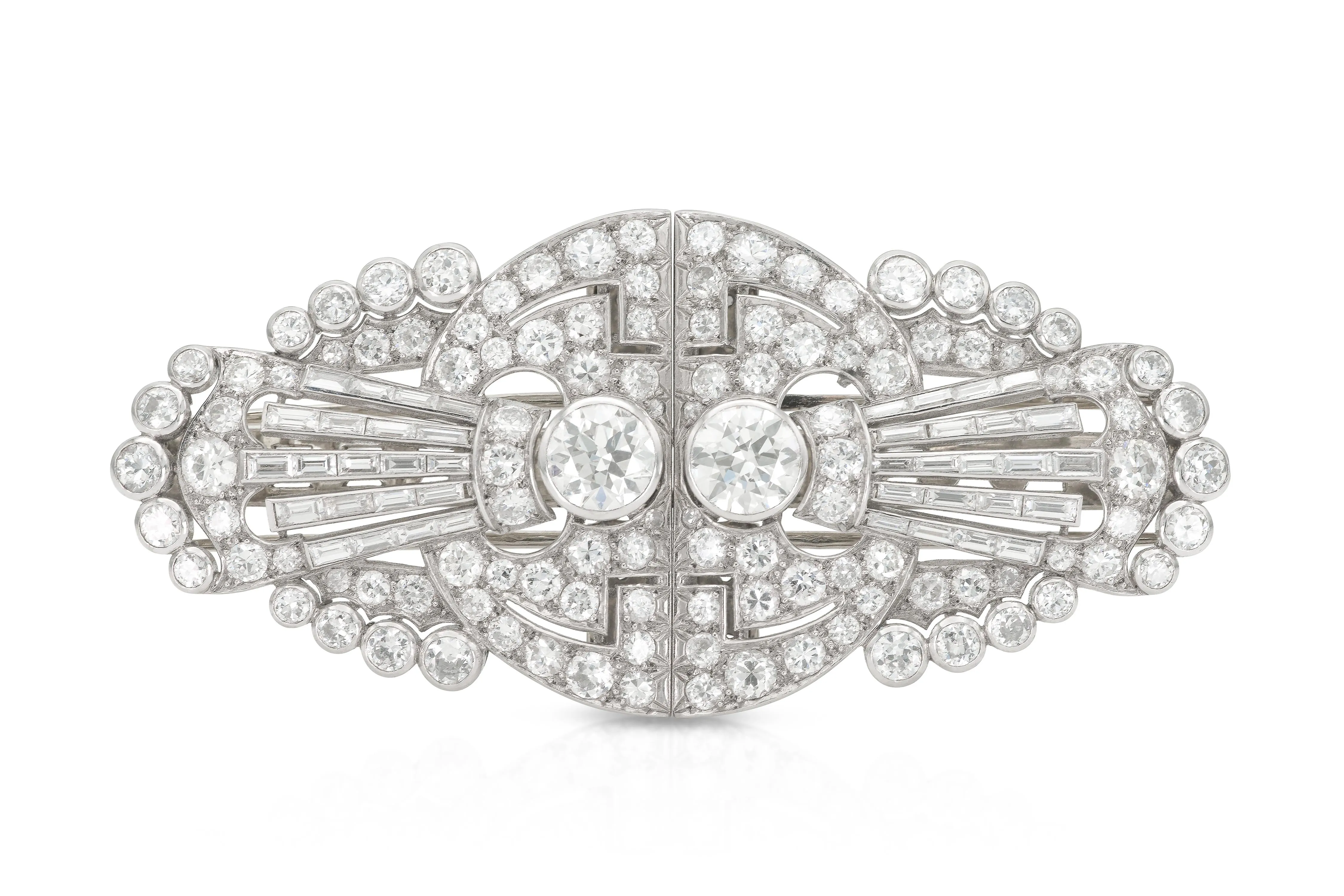 Antique Art Deco 1930s 19.90 Carat Diamond Double Clip Brooch