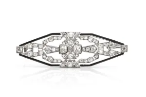 Antique Art Deco 1930s 7.50 Carat Diamond & Onyx Brooch