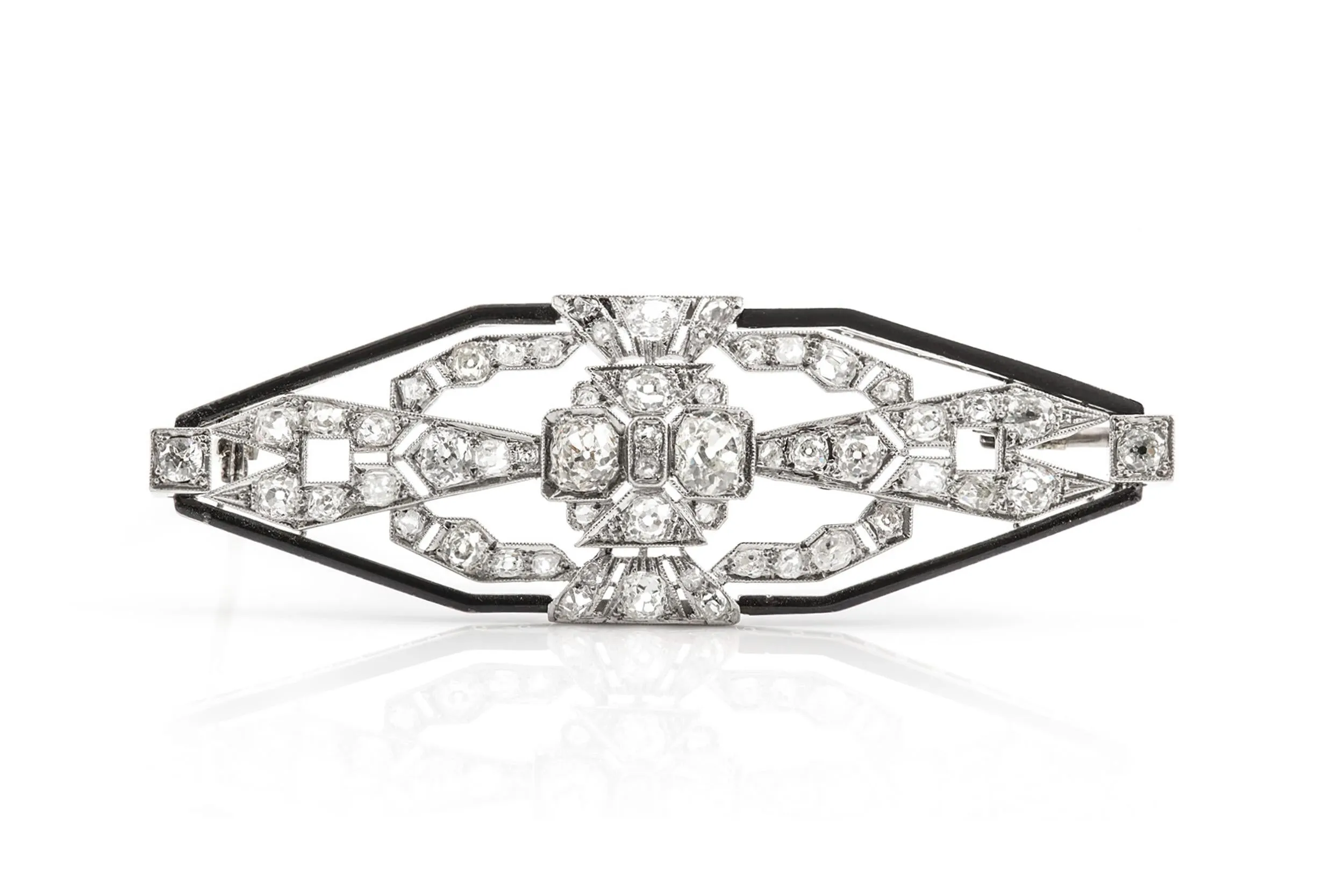 Antique Art Deco 1930s 7.50 Carat Diamond & Onyx Brooch