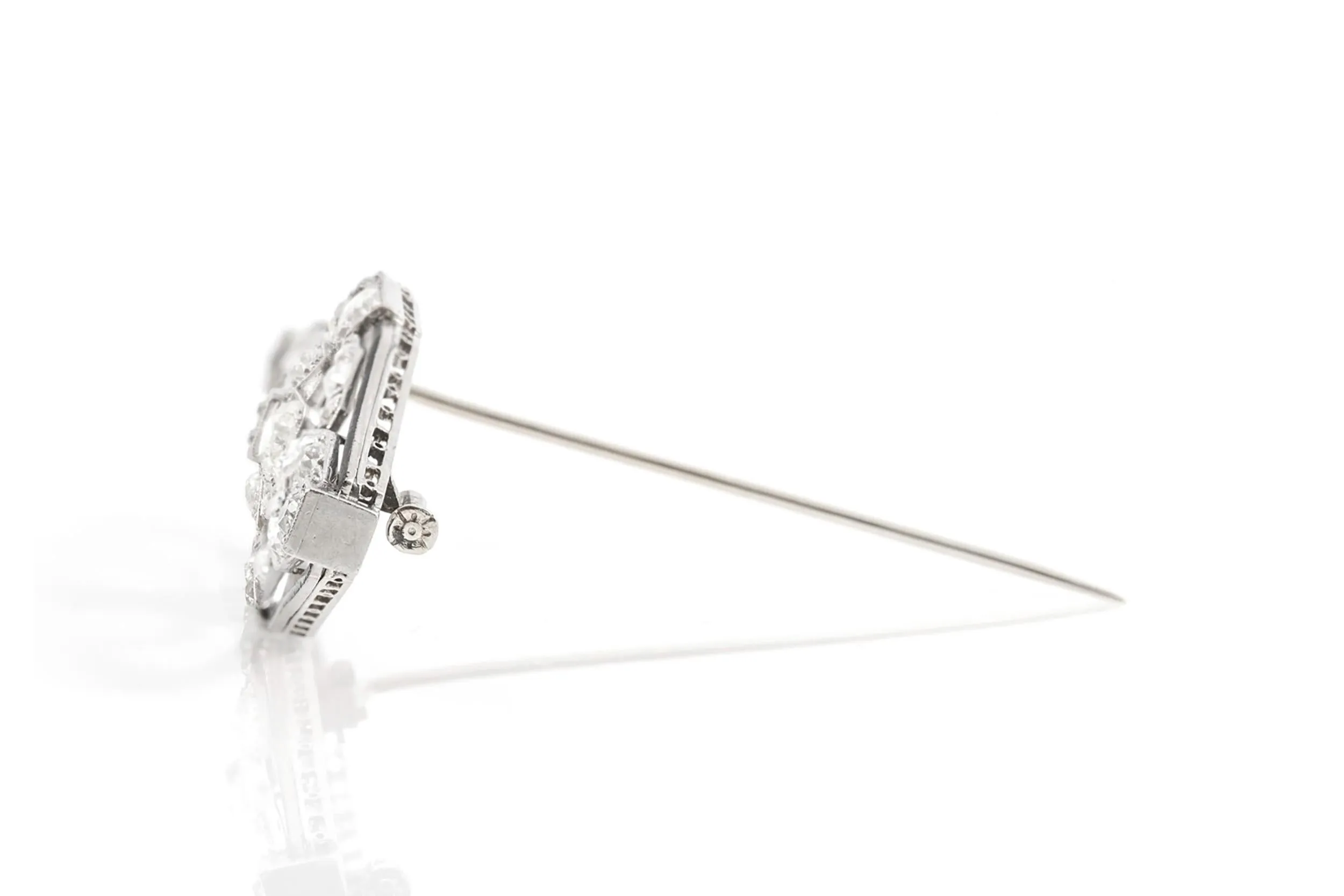 Antique Art Deco 1930s 7.50 Carat Diamond & Onyx Brooch
