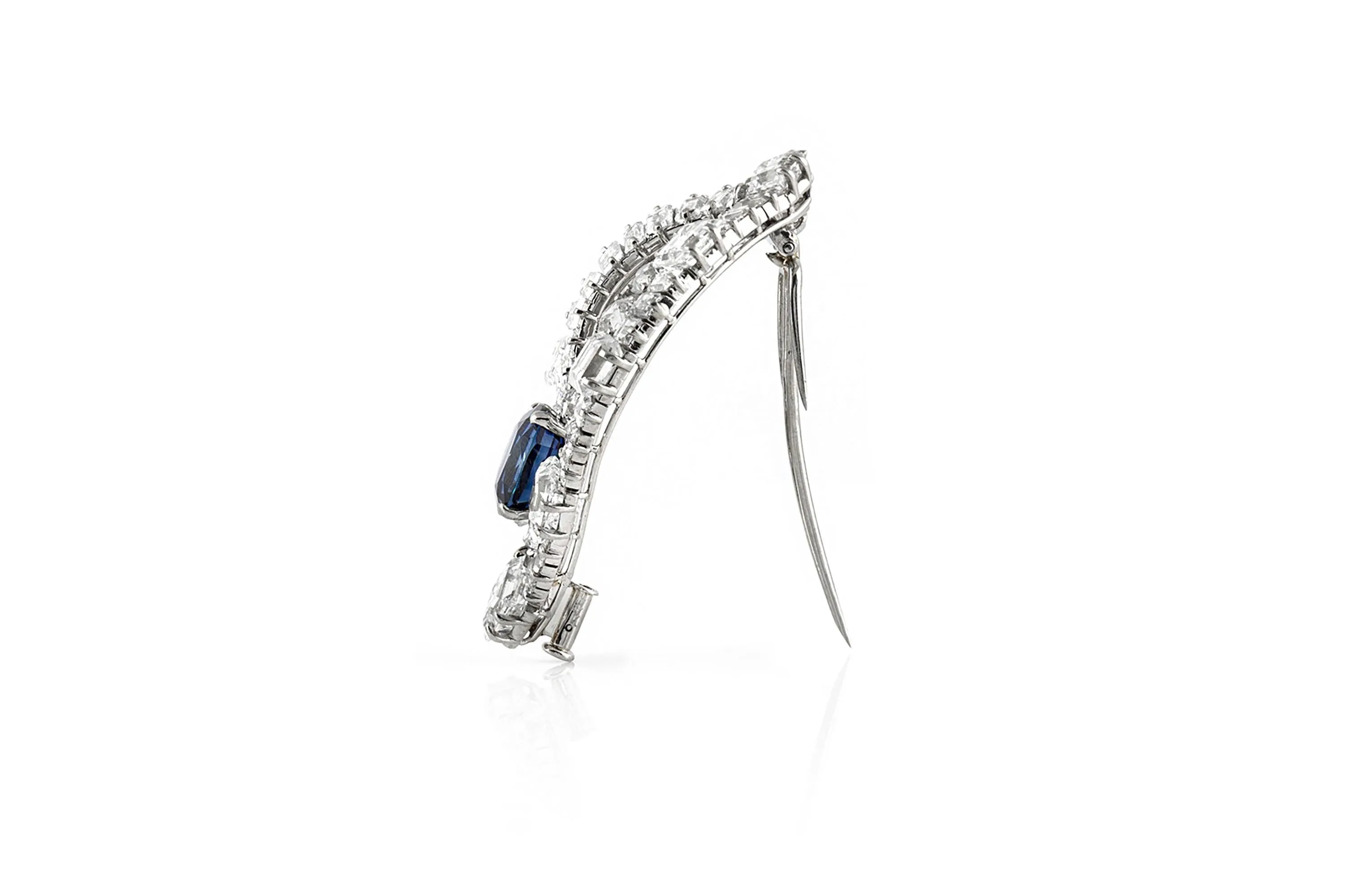 Antique Art Deco 1930s 7.64 Carat Burma Sapphire and 12.00 Carat Diamond Brooch
