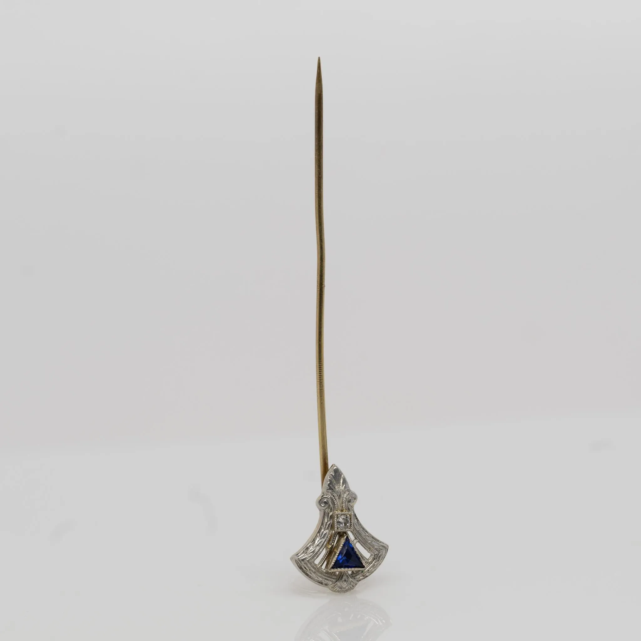 Antique Stick Pin Synthetic Sapphire Shield