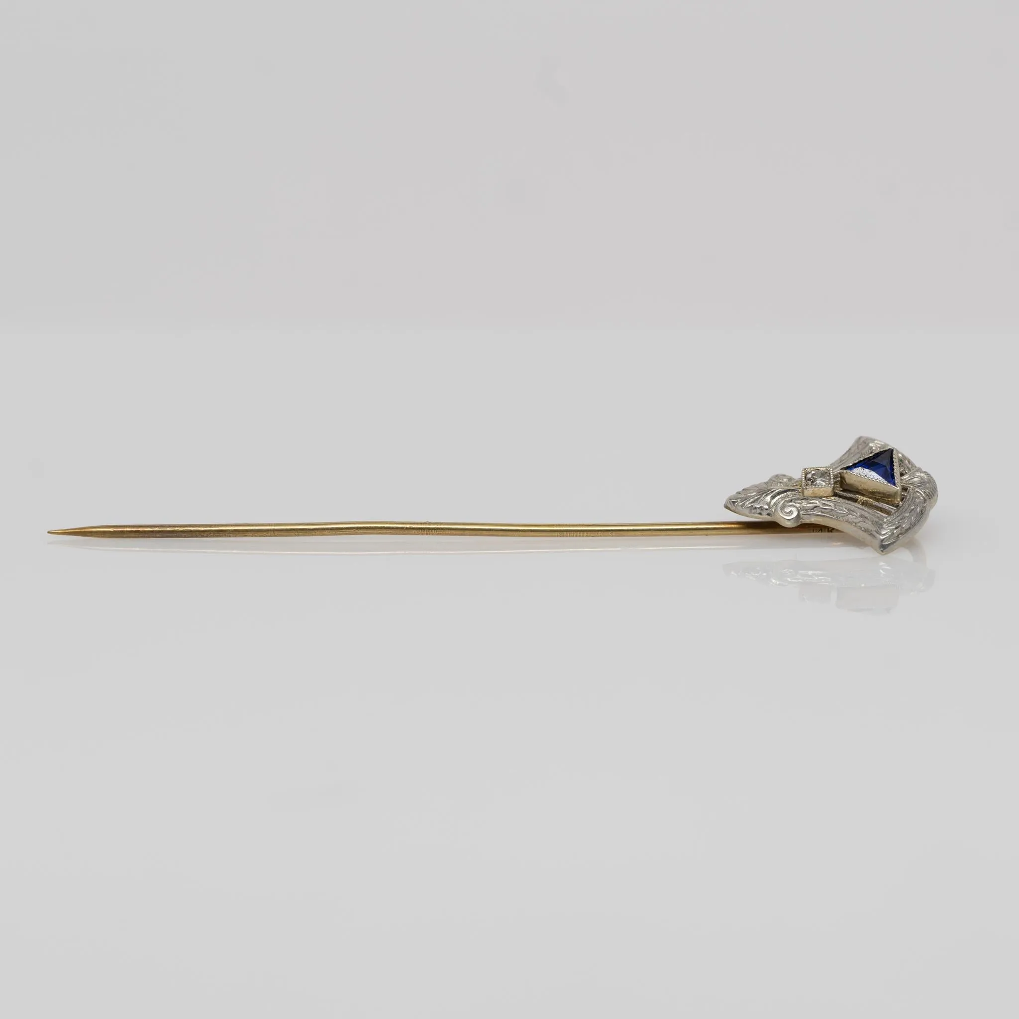 Antique Stick Pin Synthetic Sapphire Shield