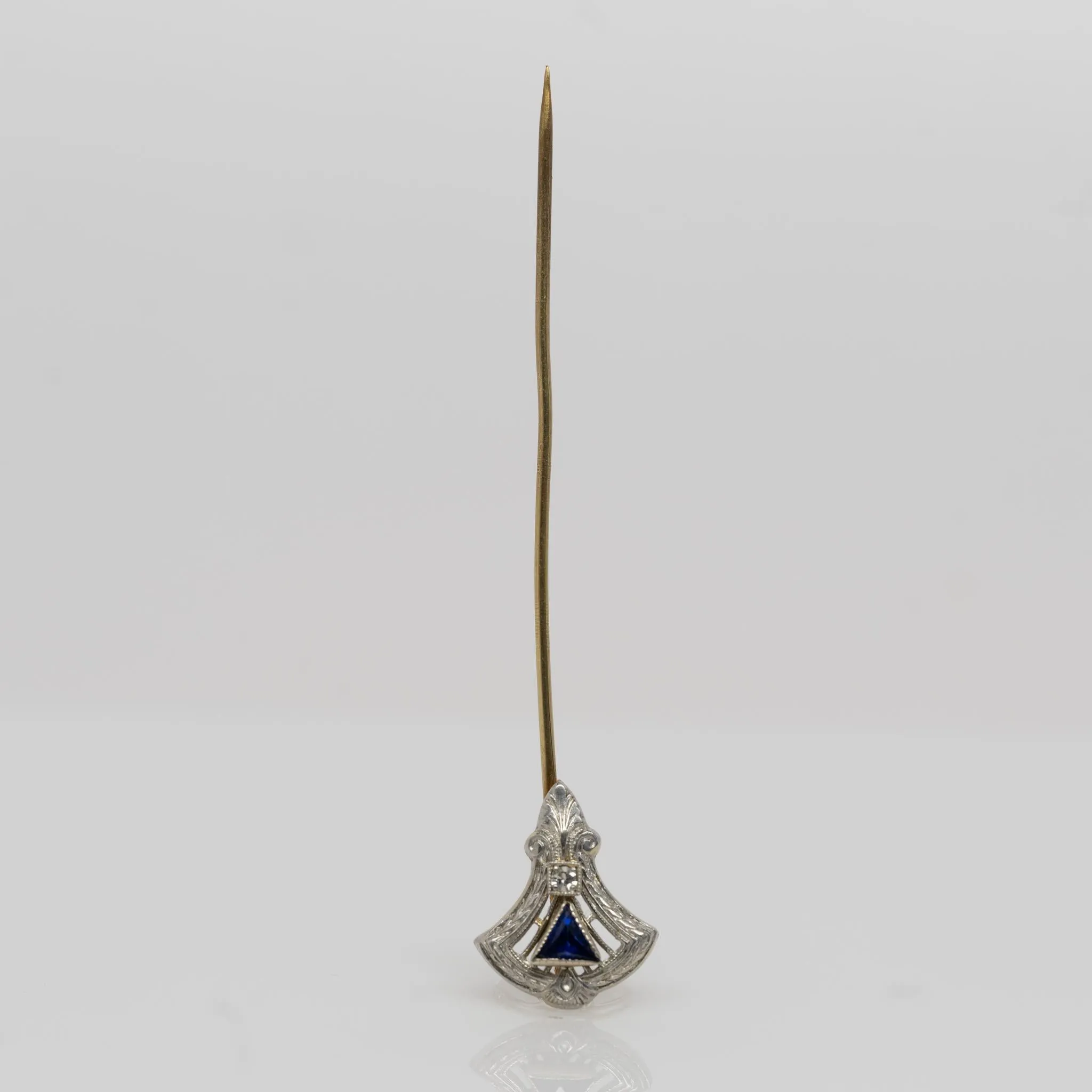 Antique Stick Pin Synthetic Sapphire Shield