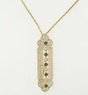 Art Deco, 14K Yellow and White Gold, Diamond and Sapphire Brooch / Pendant
