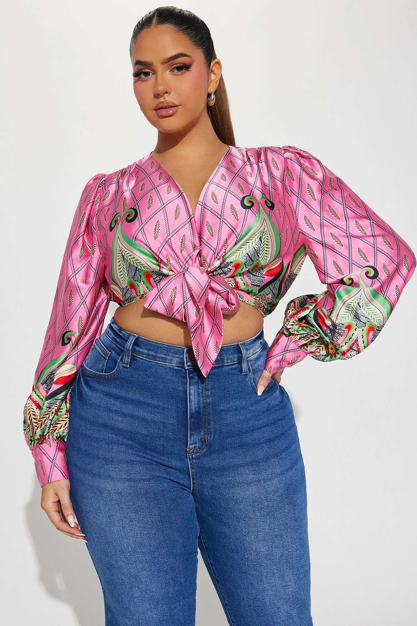 Art Deco Blouse Top - Pink/combo