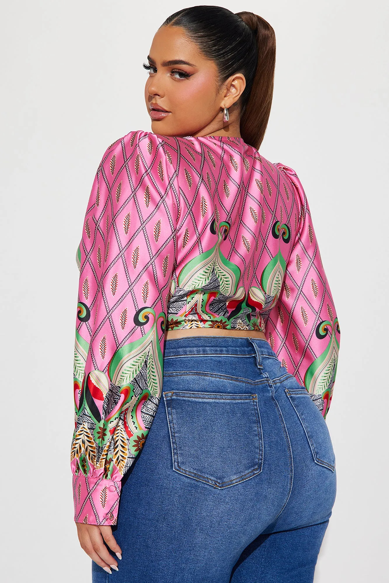 Art Deco Blouse Top - Pink/combo
