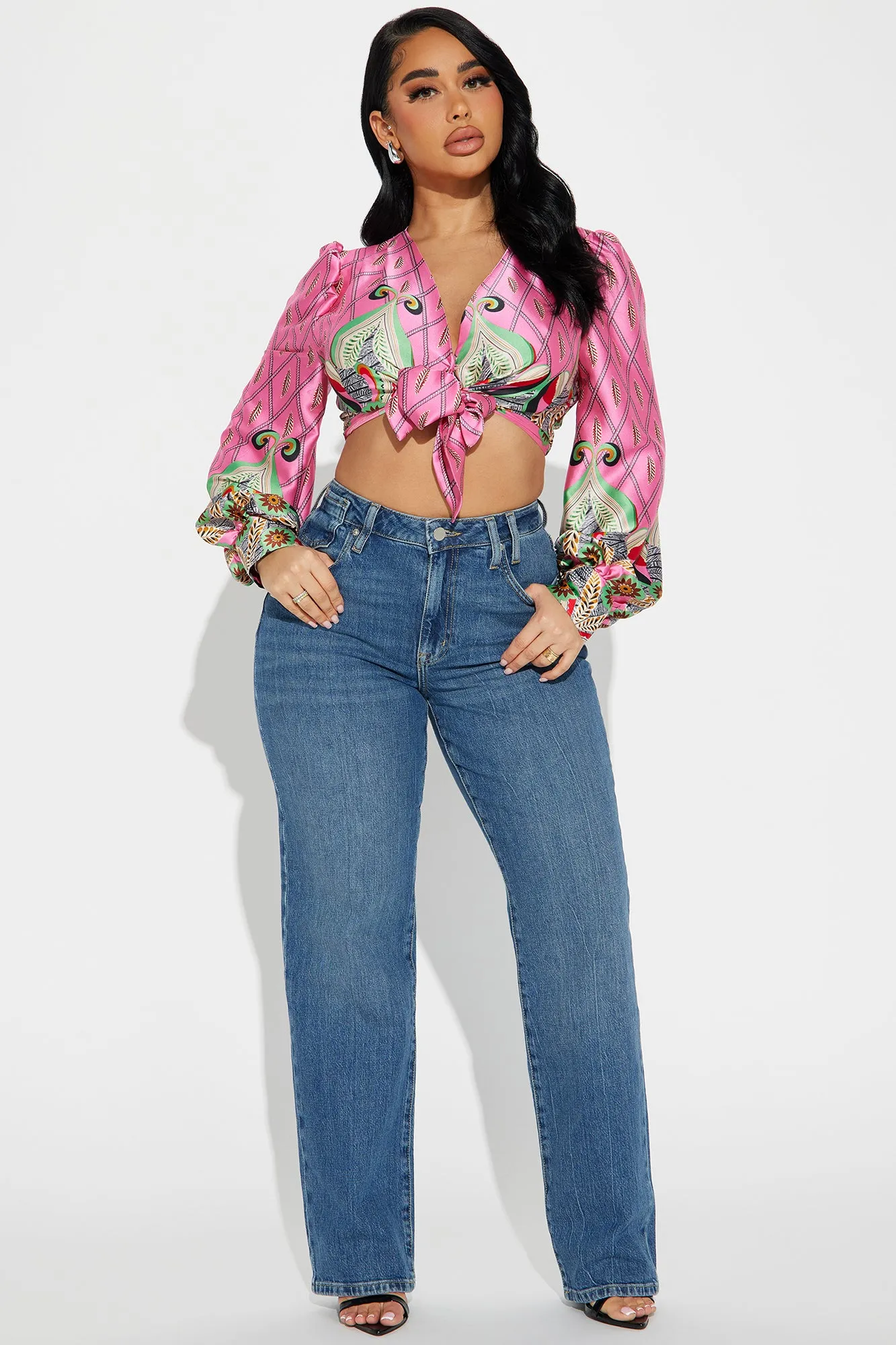 Art Deco Blouse Top - Pink/combo
