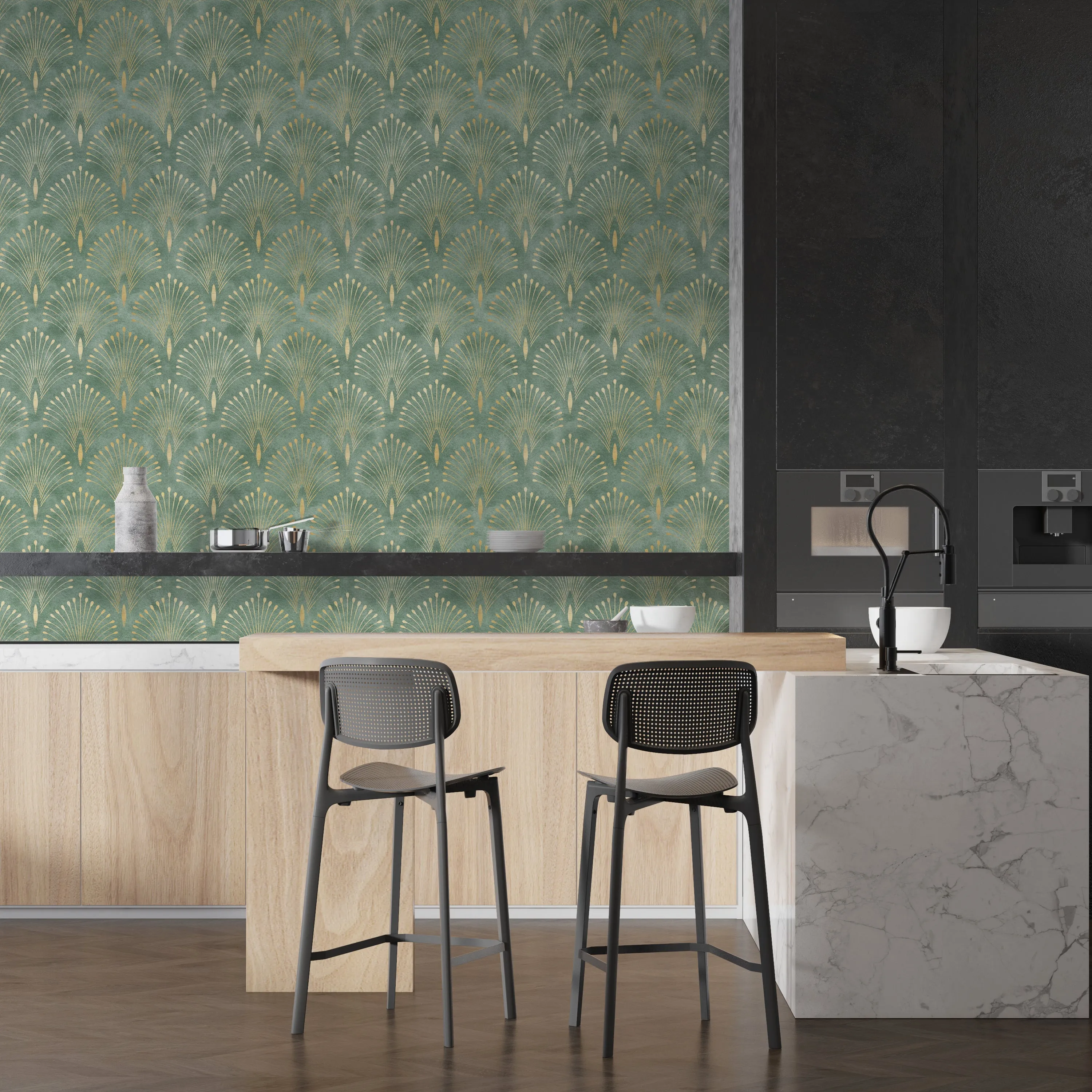 Art Deco Green and Gold Wallpaper