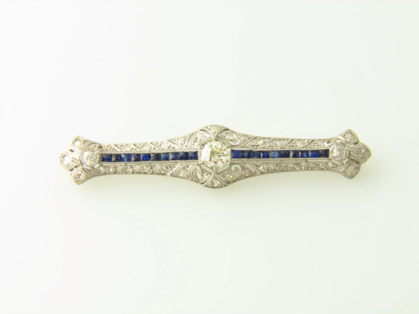 Art Deco, Platinum Diamond and Sapphire Brooch
