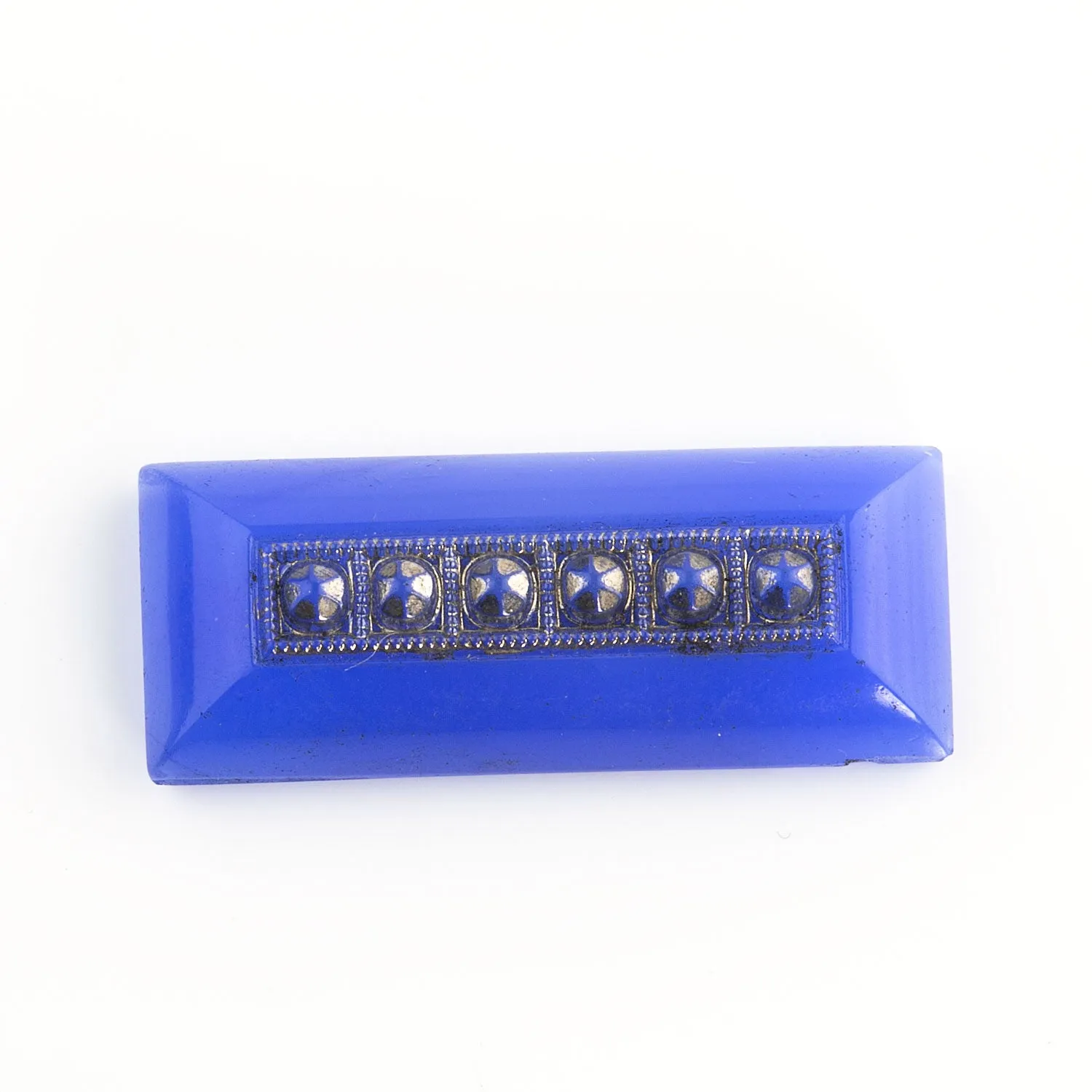 Art Deco Rectangle Cabochon, blue glass, Czechoslovakia. Pkg 1. b5-421