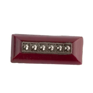 Art Deco Rectangular Cabochon, red glass, Czechoslovakia. 10x25mm. Pkg 1. b5-421b