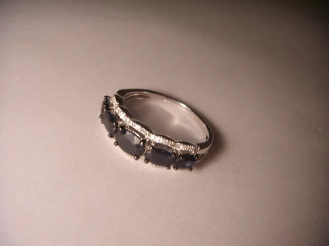 Beautiful 14K White Gold Graduated Sapphire Diamond Band Ring