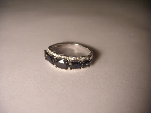 Beautiful 14K White Gold Graduated Sapphire Diamond Band Ring