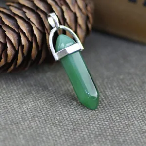 Bi - Point Gemstone Pendants - Dark Green Jade