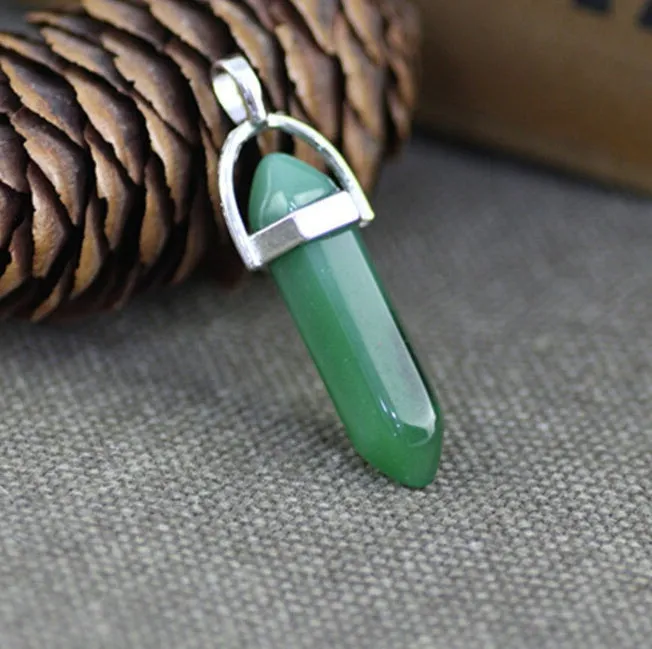 Bi - Point Gemstone Pendants - Dark Green Jade