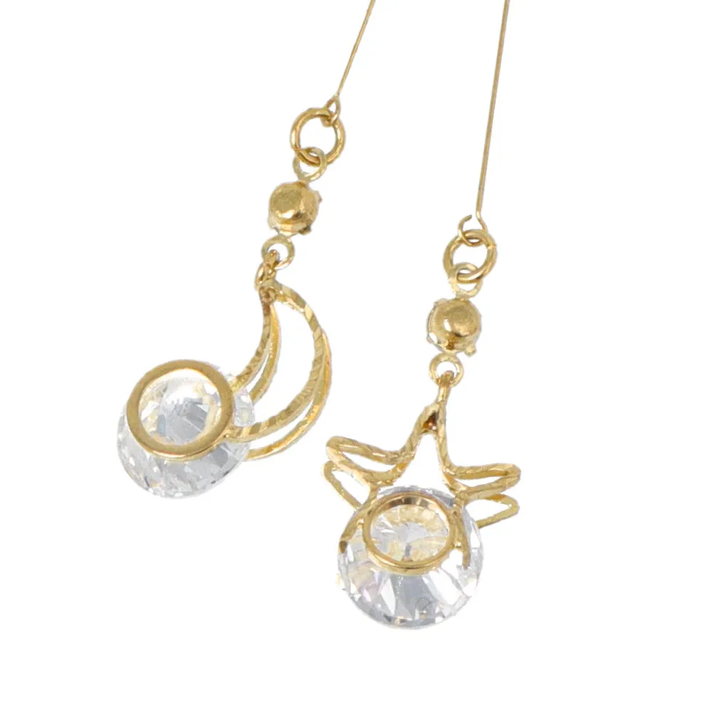 Cubic Zirconia Moon and Star Earrings