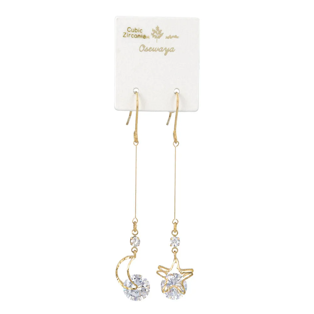 Cubic Zirconia Moon and Star Earrings
